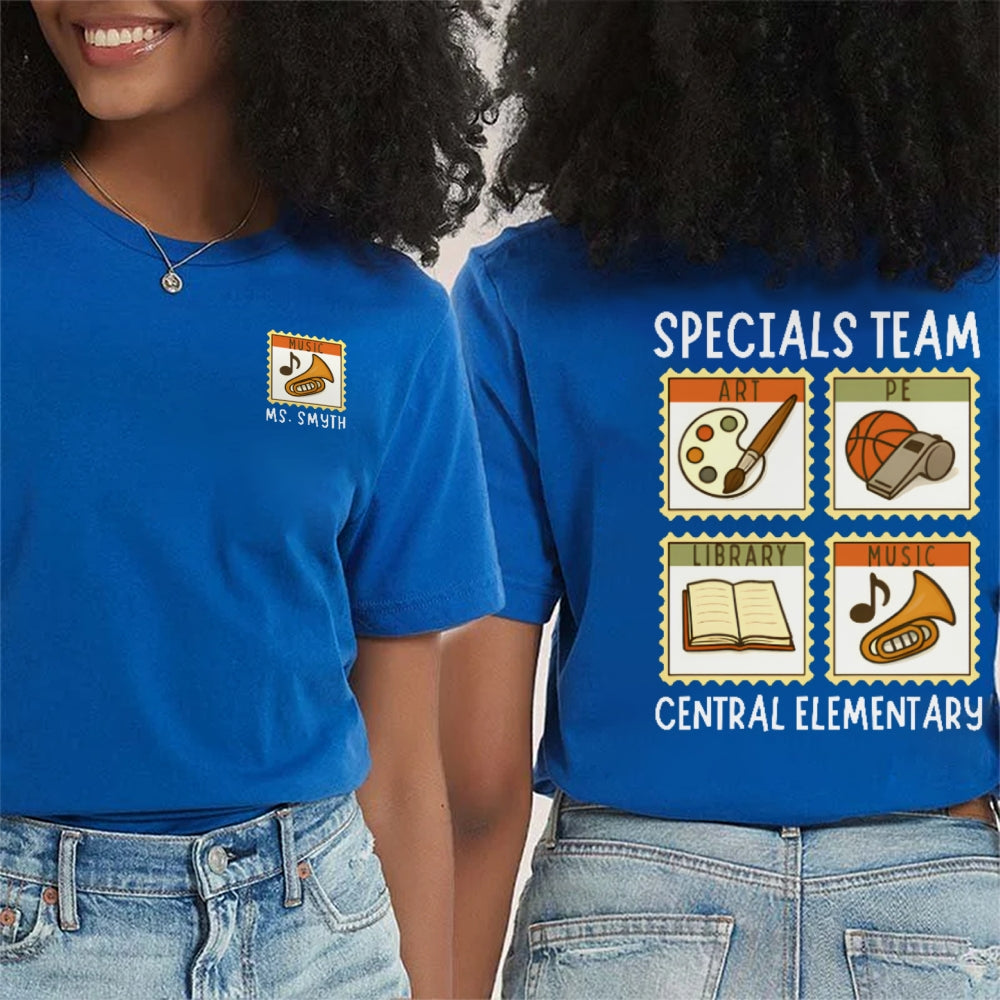 Personalized Name Specials Team Central Elementary School Teachers Double Printed T-shirt