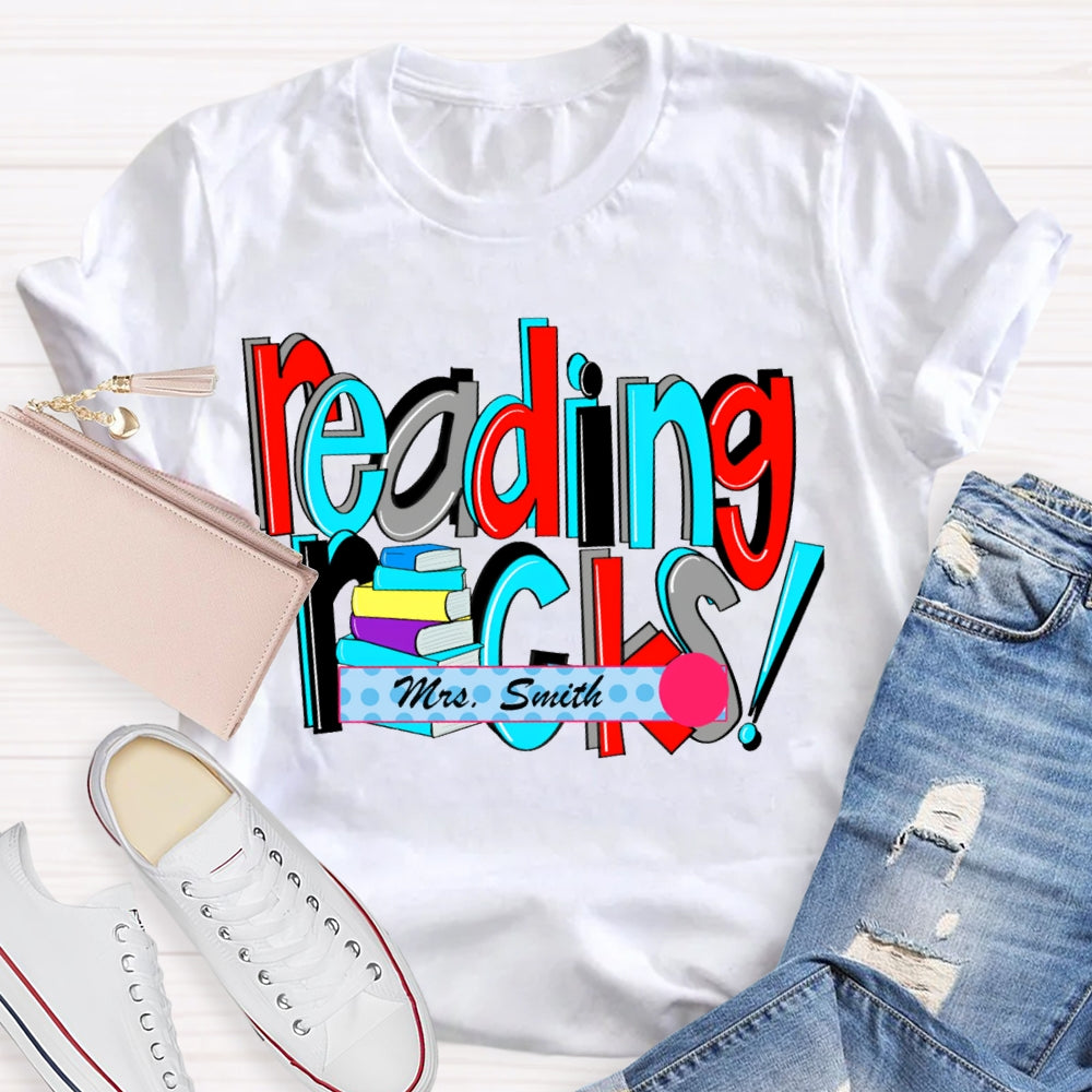 Personalized Name Reading Rocks Color Fonts T-shirt