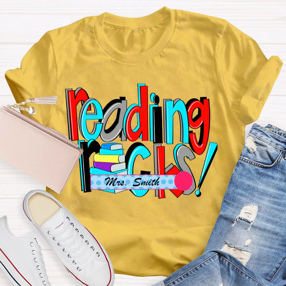Personalized Name Reading Rocks Color Fonts T-shirt