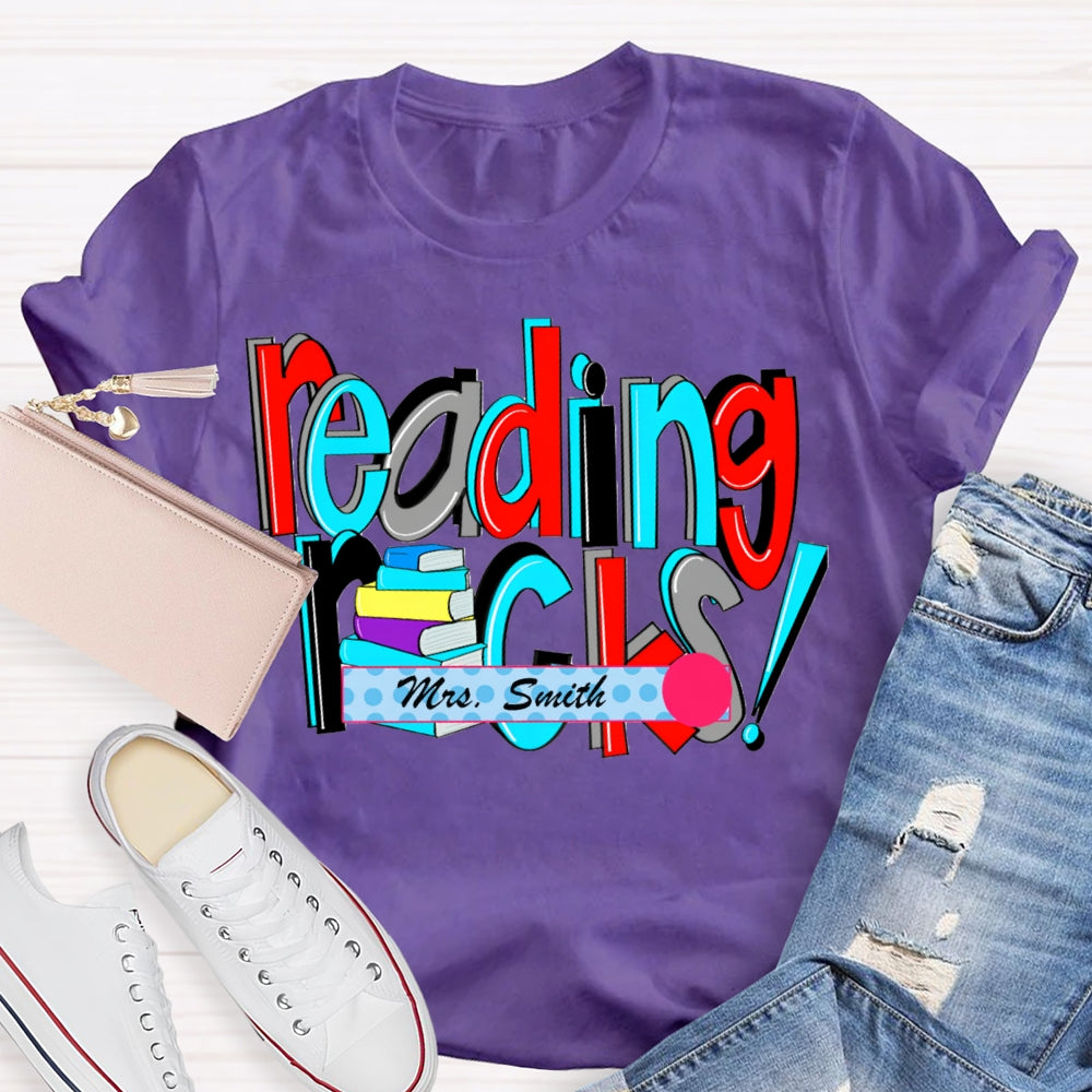 Personalized Name Reading Rocks Color Fonts T-shirt