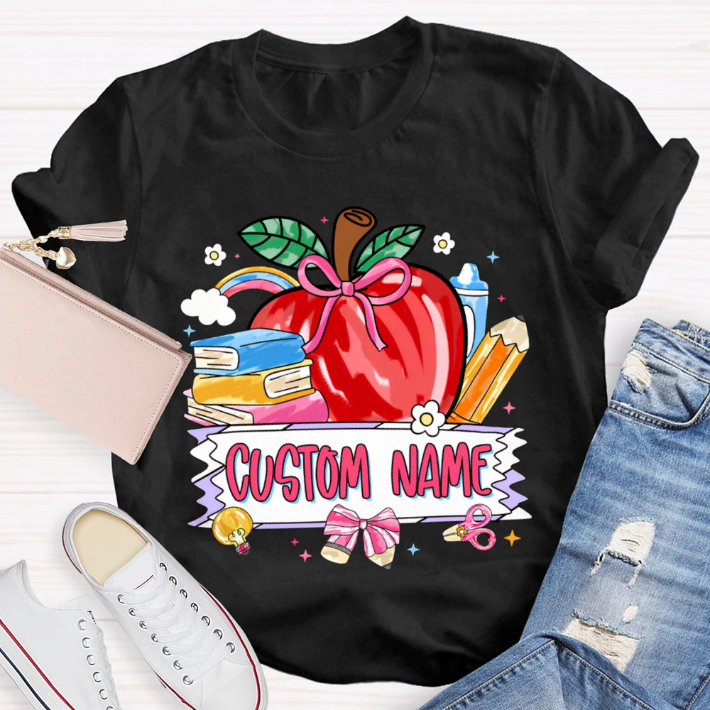 Personalized Name Custom Apple And Books T-shirt
