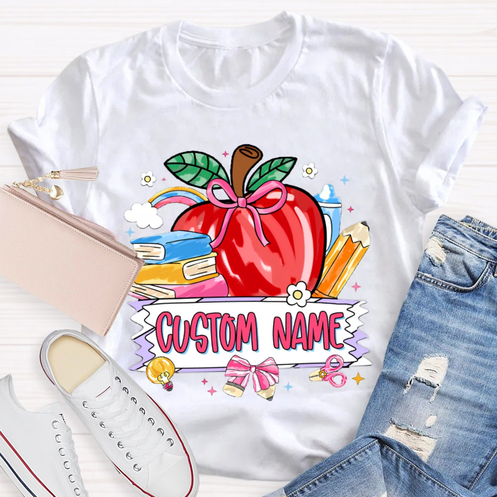 Personalized Name Custom Apple And Books T-shirt