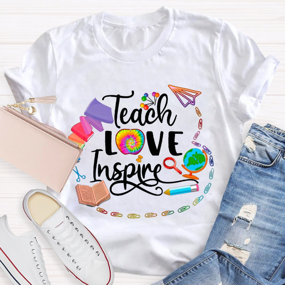 Teach Love Inspire Colorful Tie-Dyed Apples T-shirt