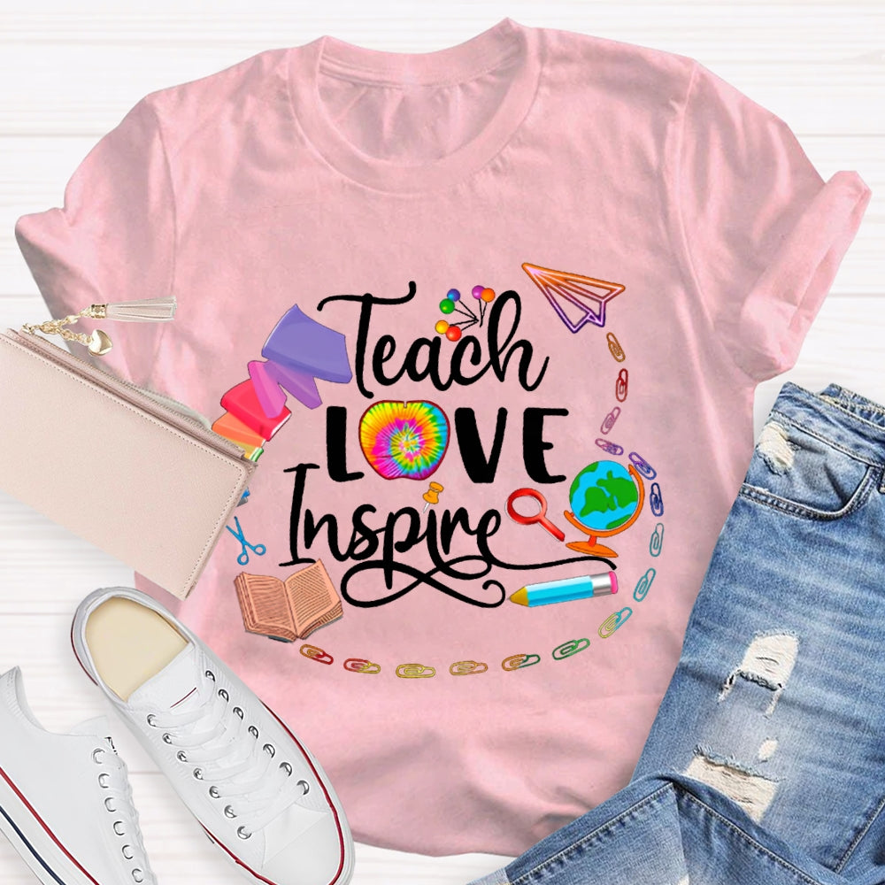 Teach Love Inspire Colorful Tie-Dyed Apples T-shirt