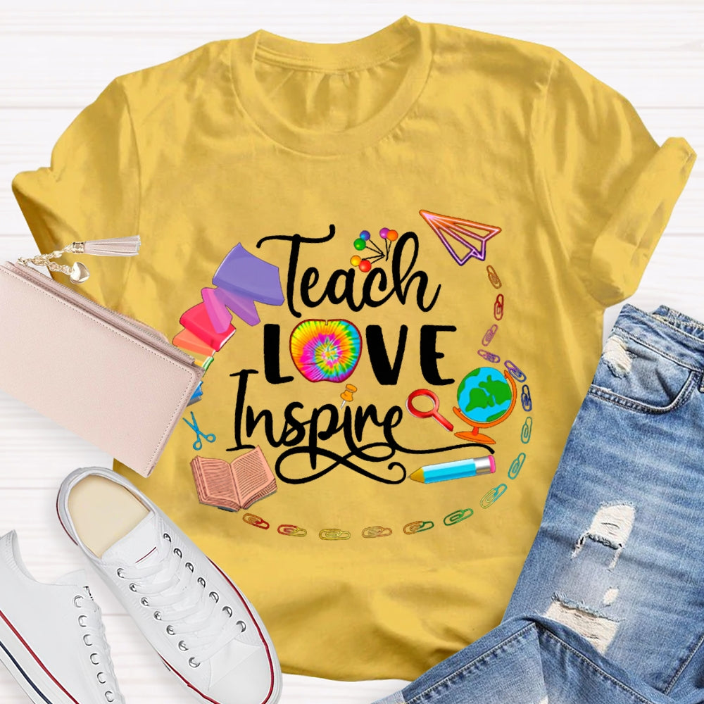Teach Love Inspire Colorful Tie-Dyed Apples T-shirt