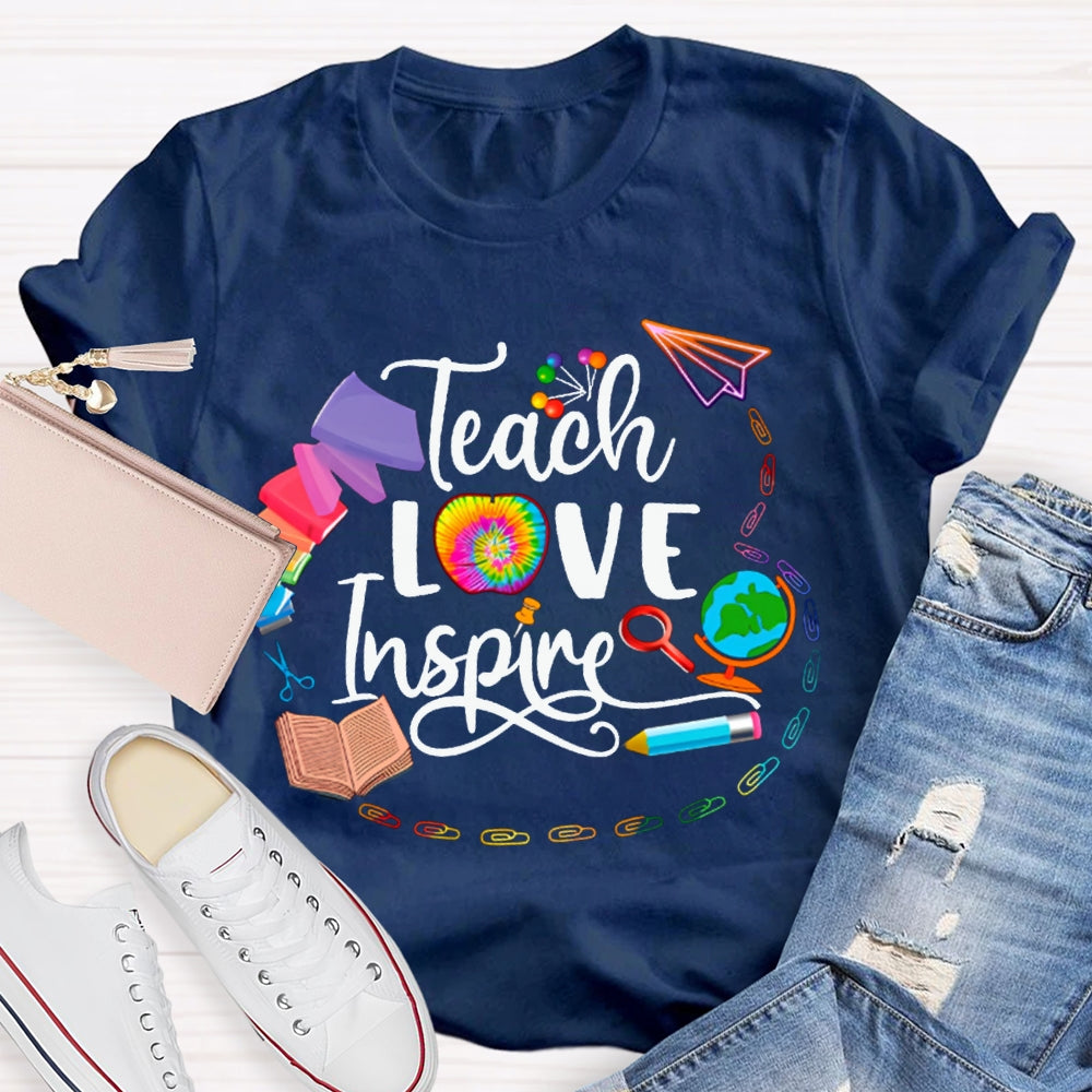 Teach Love Inspire Colorful Tie-Dyed Apples T-shirt