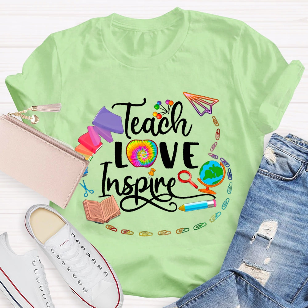 Teach Love Inspire Colorful Tie-Dyed Apples T-shirt