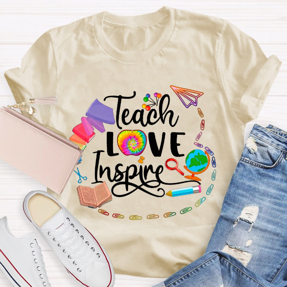 Teach Love Inspire Colorful Tie-Dyed Apples T-shirt