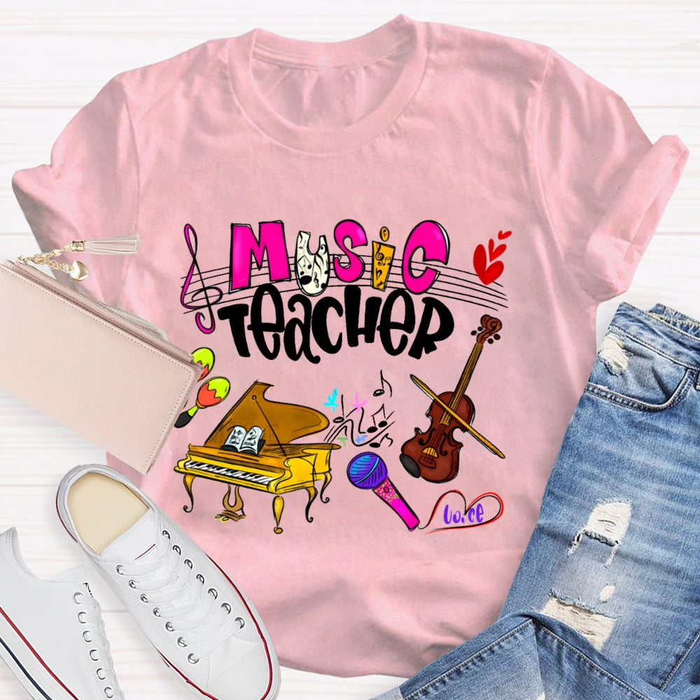 Music Teacher Piano And Violin Musical Notation T-shirt