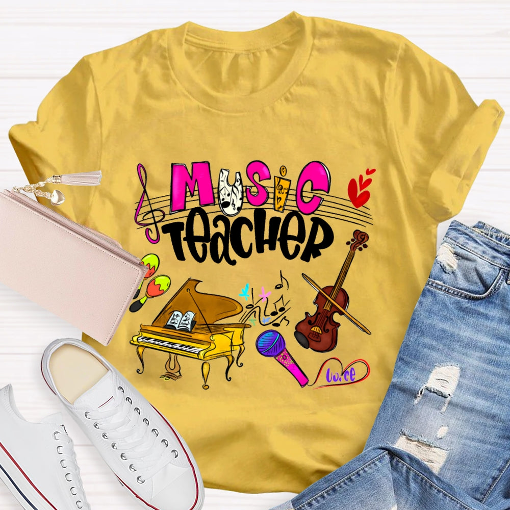 Music Teacher Piano And Violin Musical Notation T-shirt