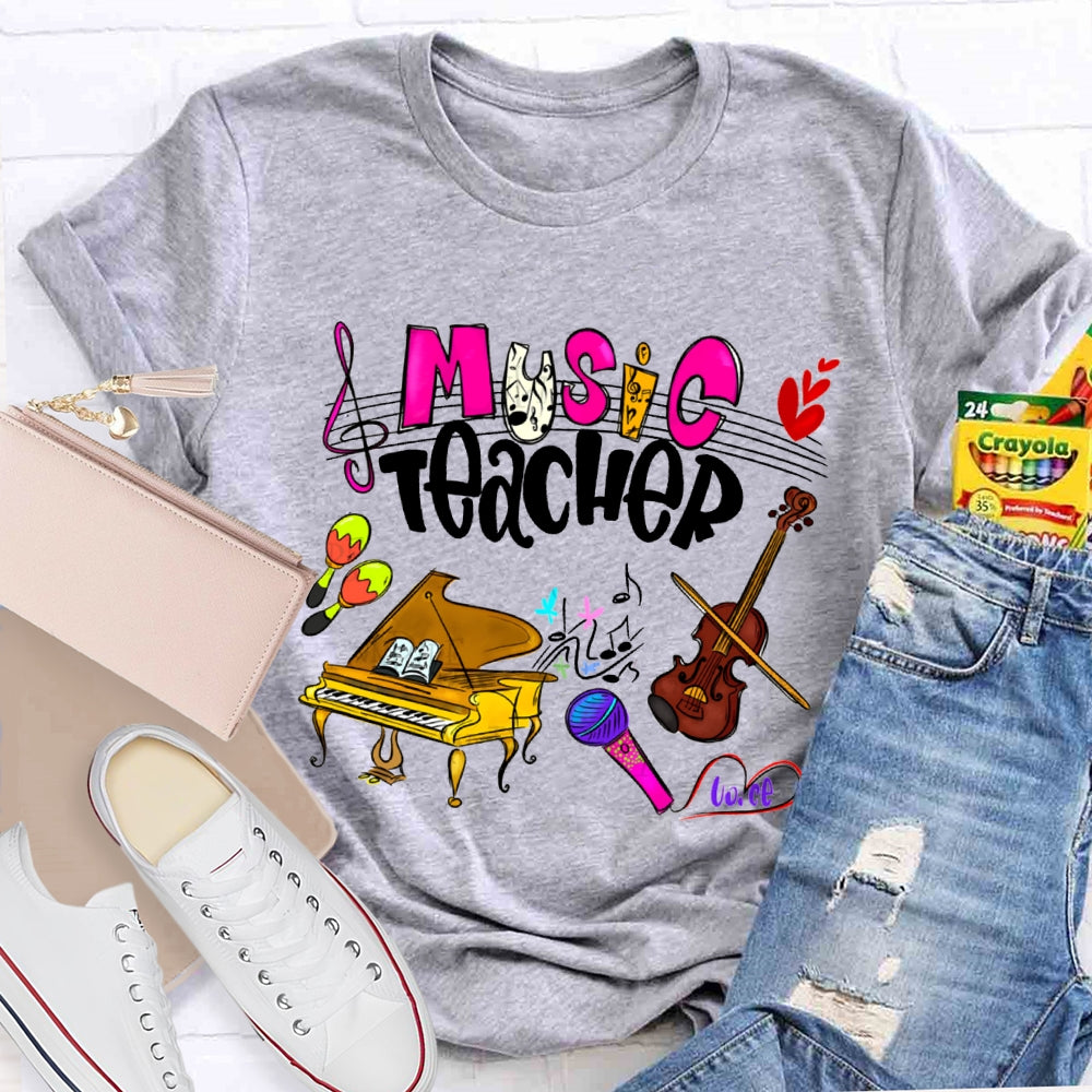 Music Teacher Piano And Violin Musical Notation T-shirt