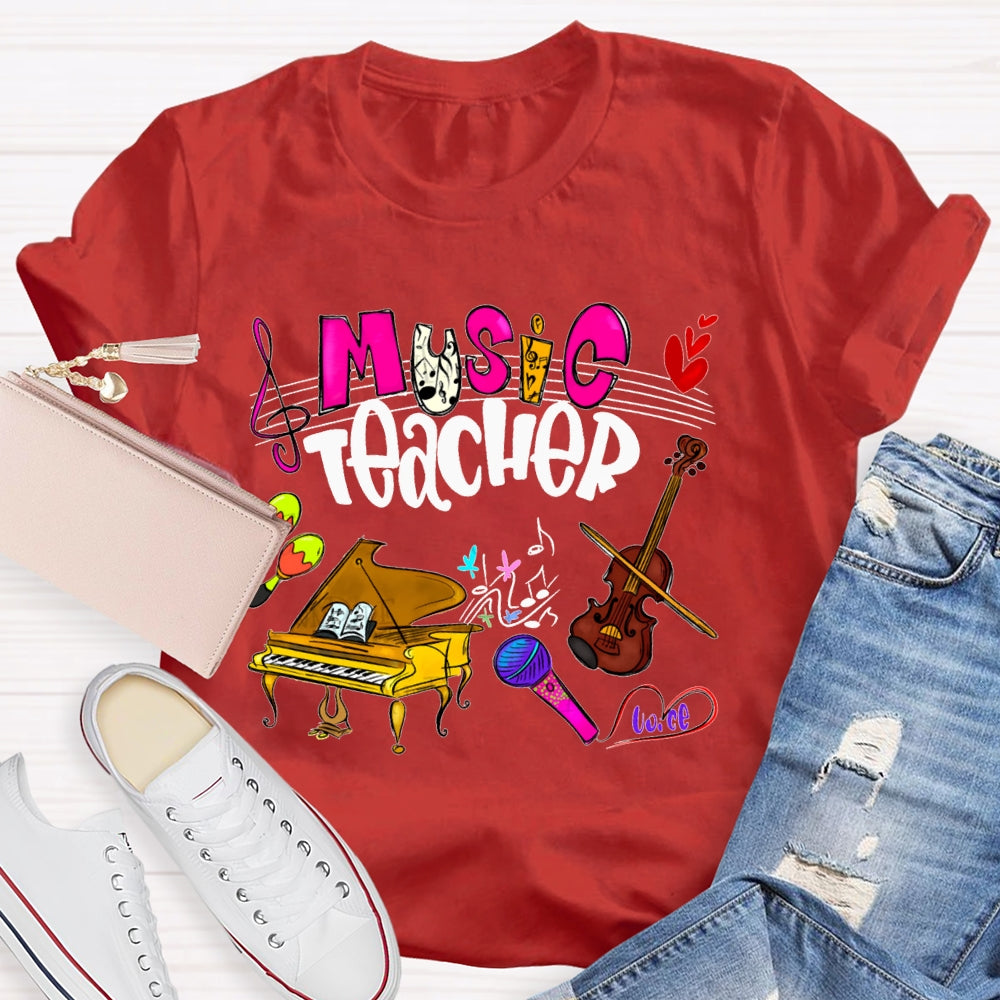 Music Teacher Piano And Violin Musical Notation T-shirt