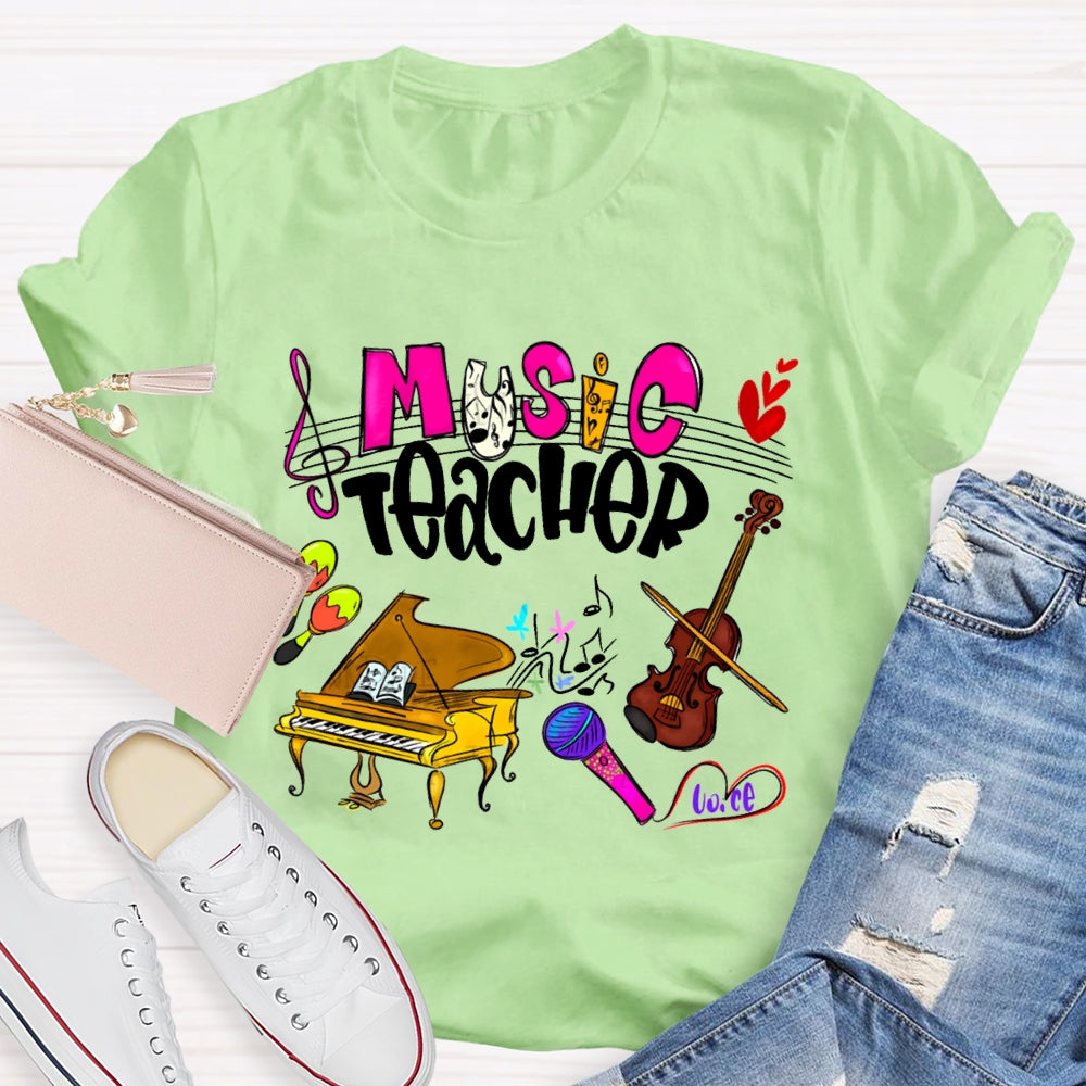 Music Teacher Piano And Violin Musical Notation T-shirt