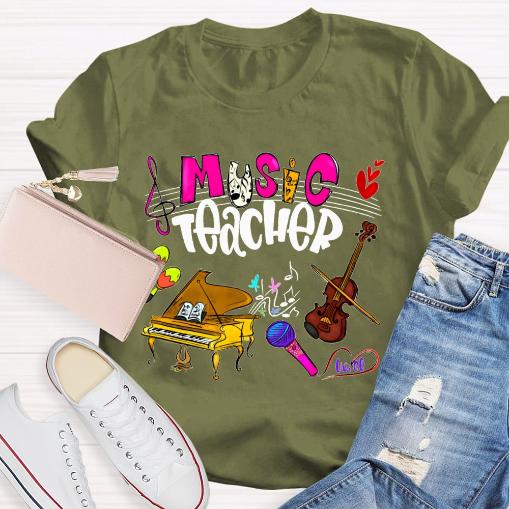 Music Teacher Piano And Violin Musical Notation T-shirt