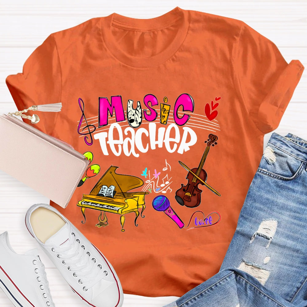 Music Teacher Piano And Violin Musical Notation T-shirt