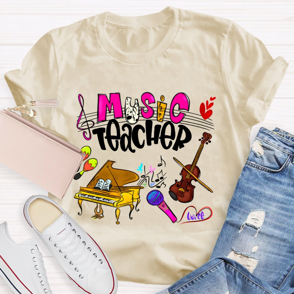Music Teacher Piano And Violin Musical Notation T-shirt