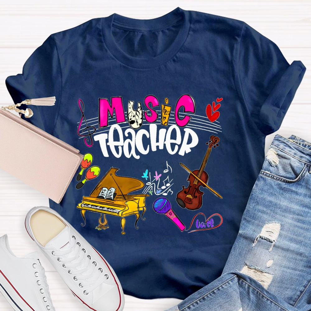 Music Teacher Piano And Violin Musical Notation T-shirt