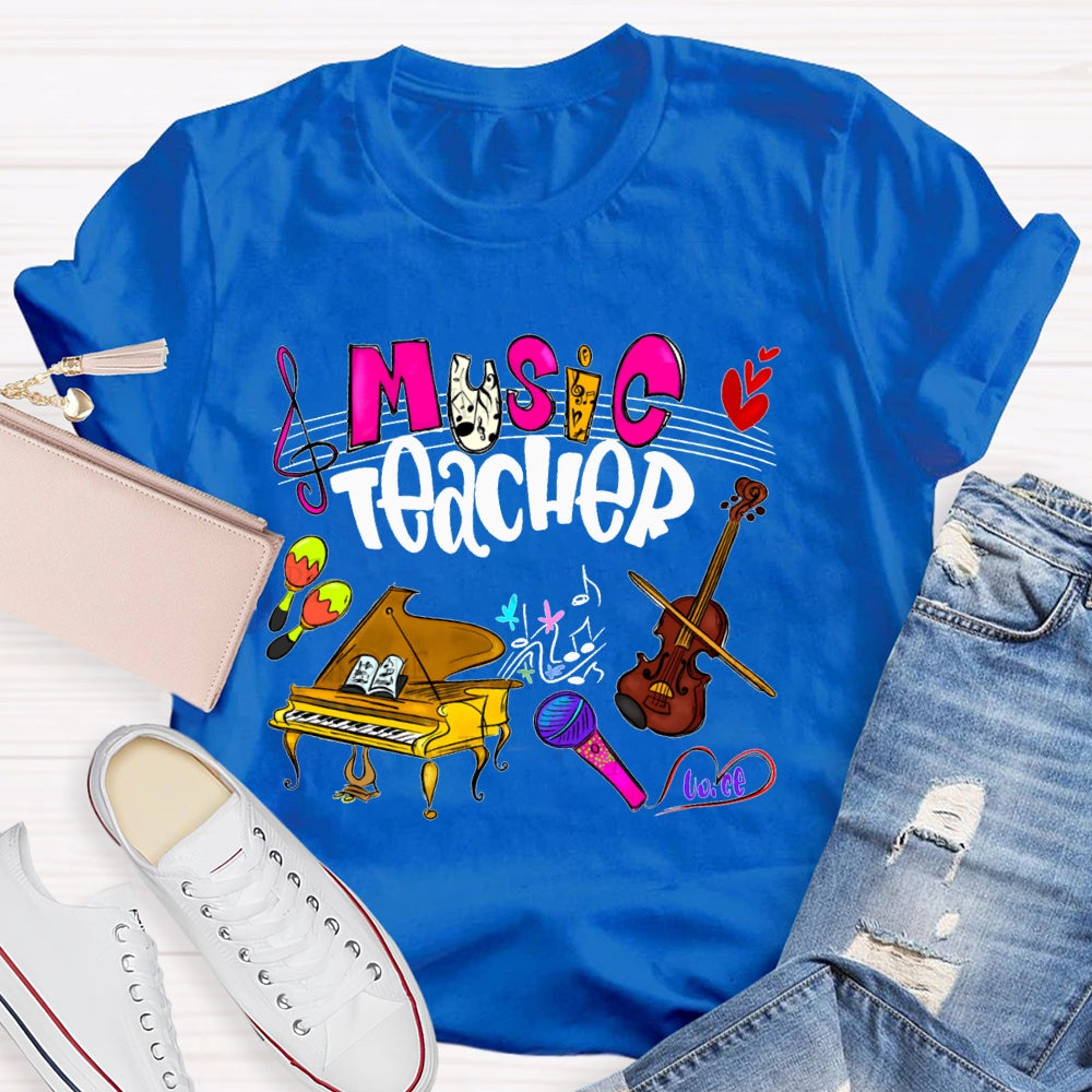 Music Teacher Piano And Violin Musical Notation T-shirt