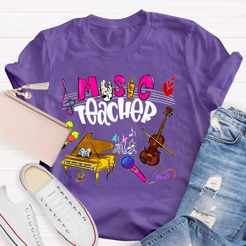 Music Teacher Piano And Violin Musical Notation T-shirt