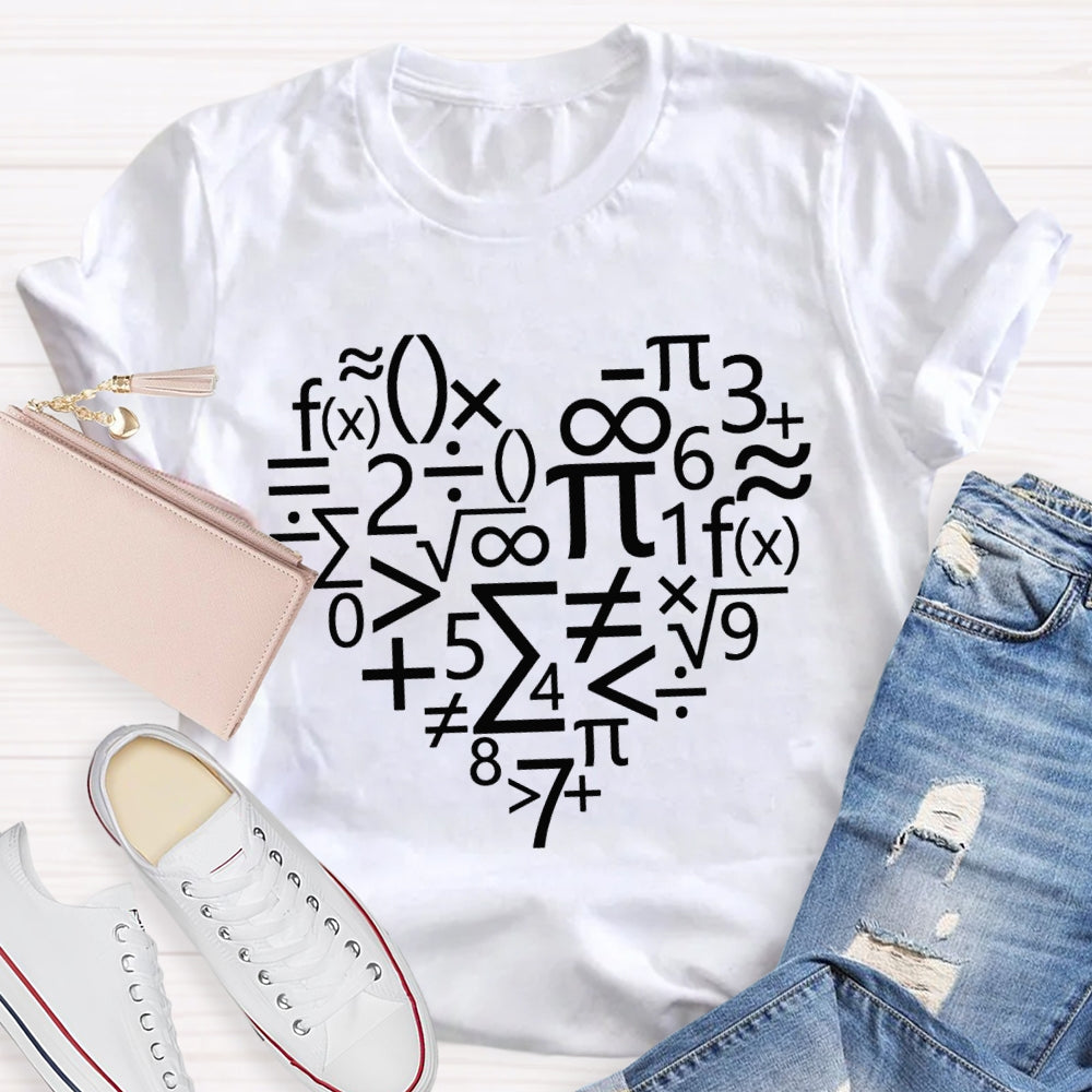 Various Mathematical Symbols Heart Math Teacher T-shirt