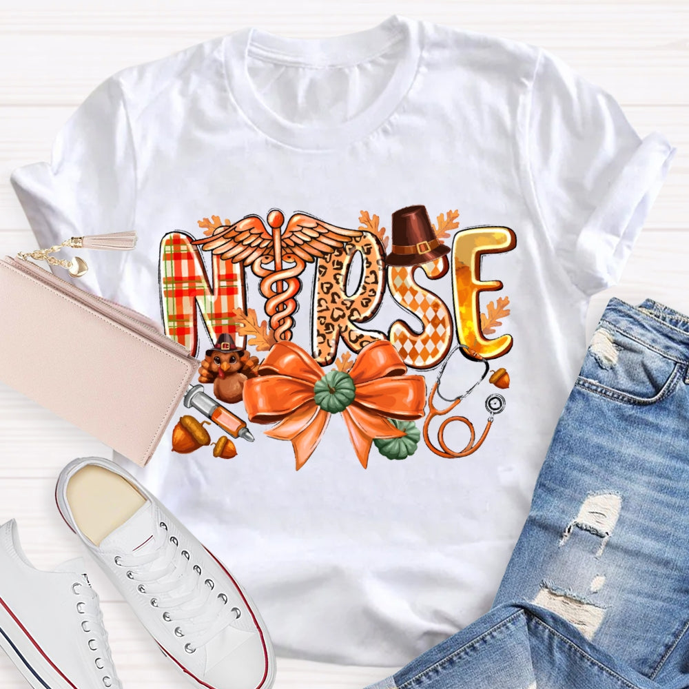 School Nurse Pumpkin Bow Funny Halloween T-shirt