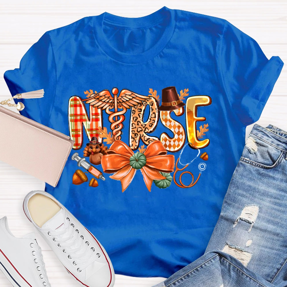 School Nurse Pumpkin Bow Funny Halloween T-shirt