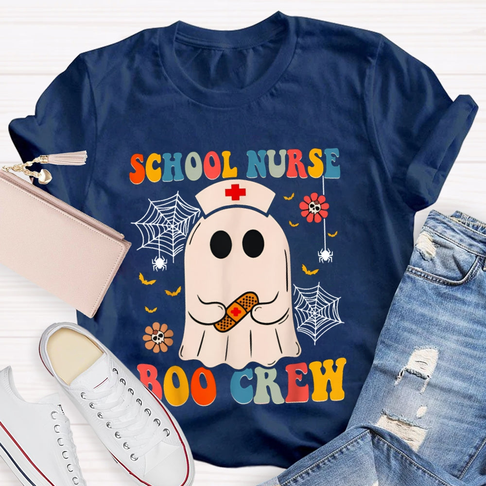 School Nurse Boo Crew Cute Little Nurse Ghost Halloween T-shirt
