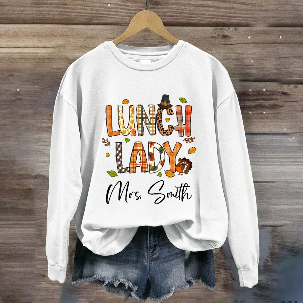 Personalized Name Lunch Lady Fall Season Sweatshirt