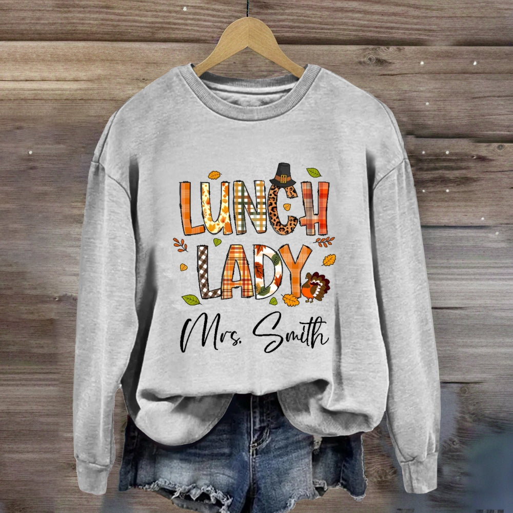 Personalized Name Lunch Lady Fall Season Sweatshirt