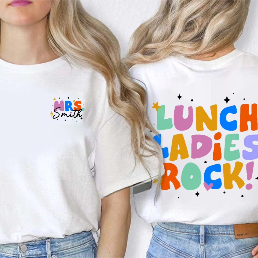 Personalized Name Lunch Ladies Rock Funny Double Printed T-shirt