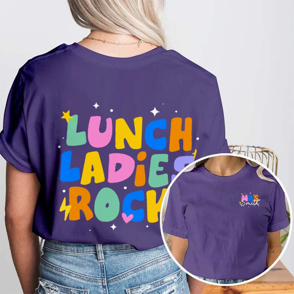 Personalized Name Lunch Ladies Rock Funny Double Printed T-shirt