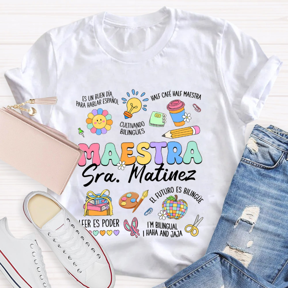 Personalized Name Maestra Bilingual Teacher T-shirt