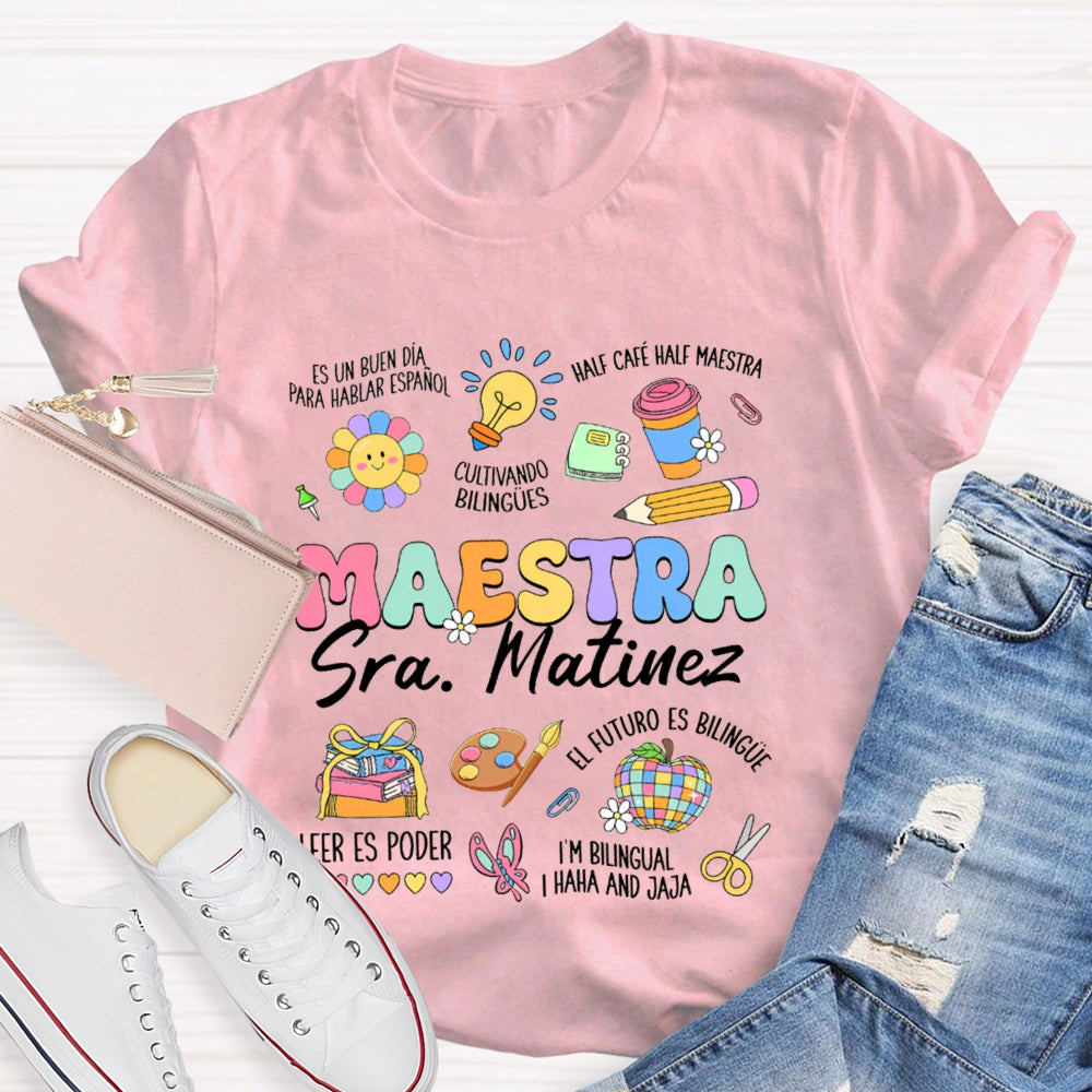 Personalized Name Maestra Bilingual Teacher T-shirt