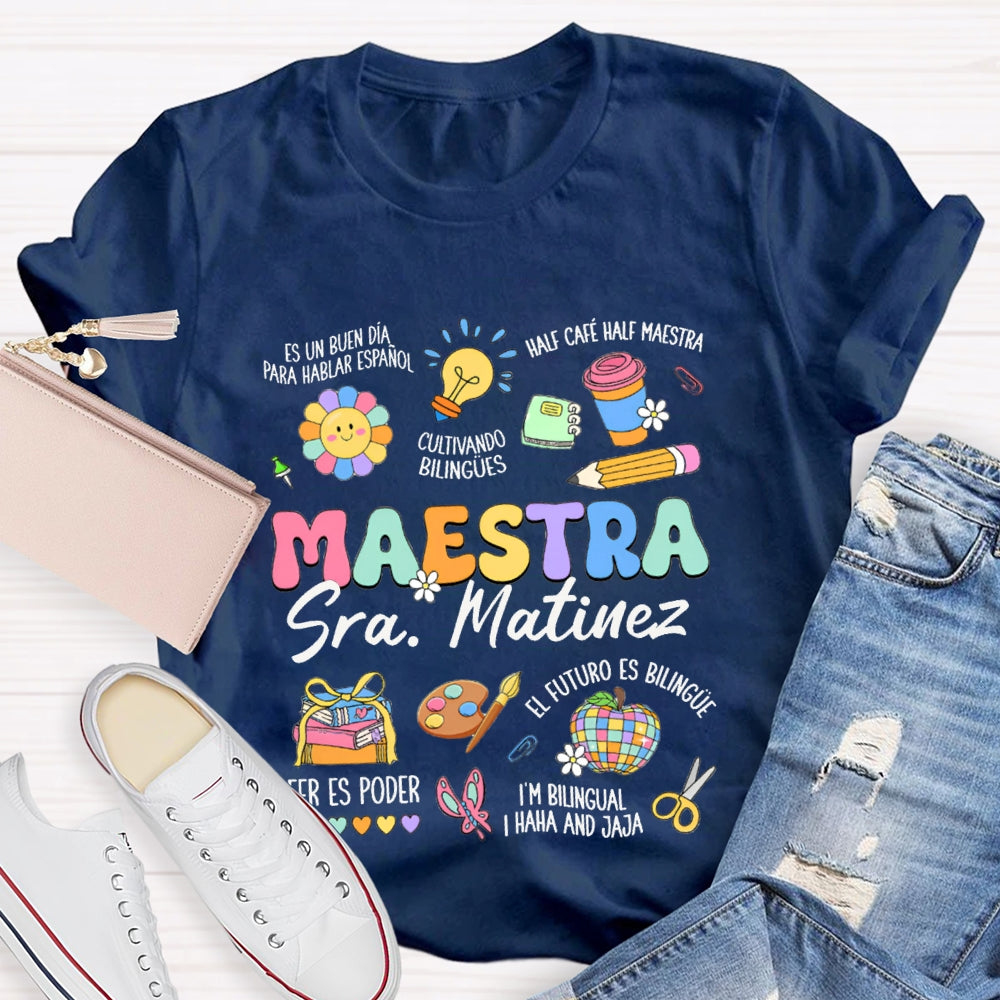 Personalized Name Maestra Bilingual Teacher T-shirt