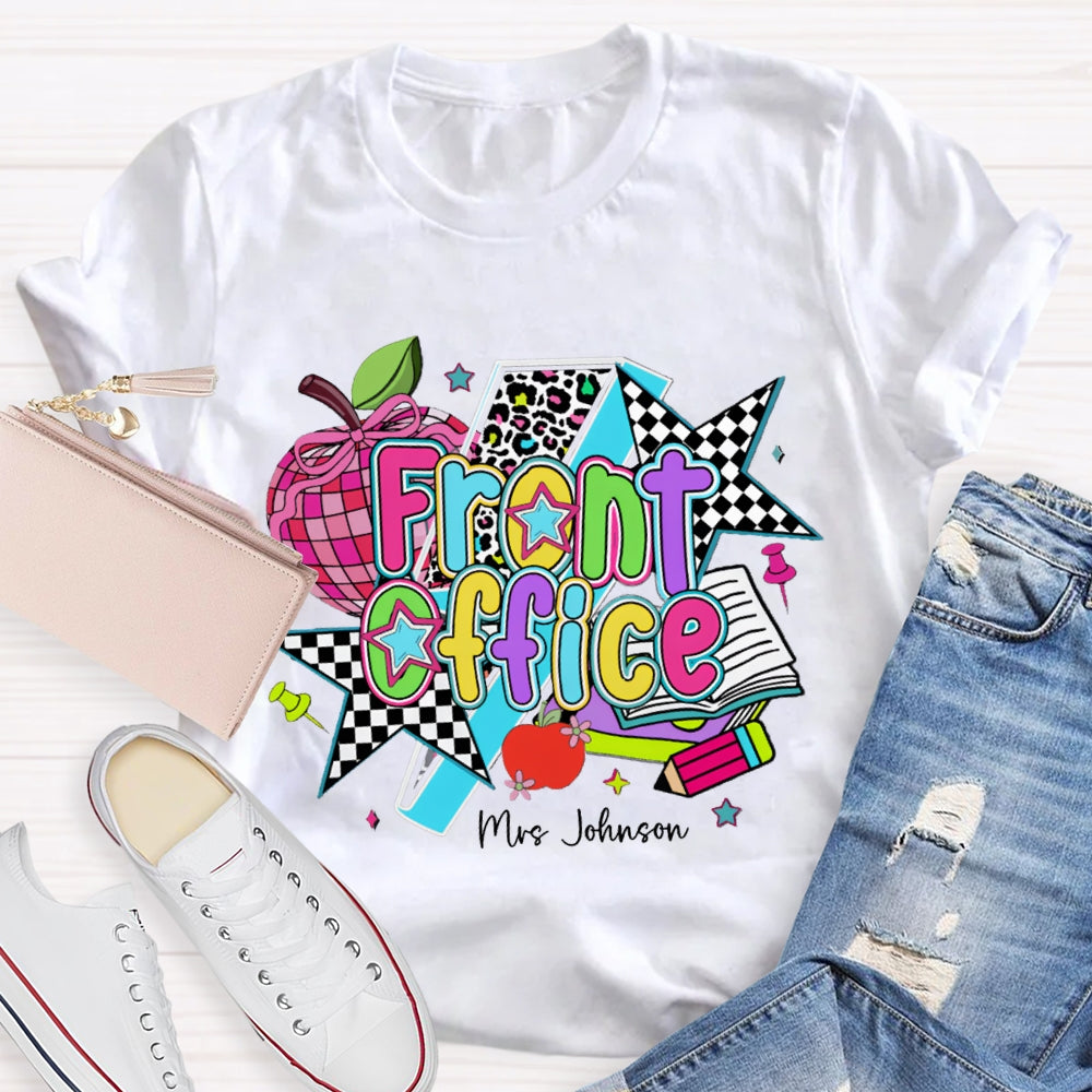 Personalized Name Front Office Colorful Apples And Stars T-shirt