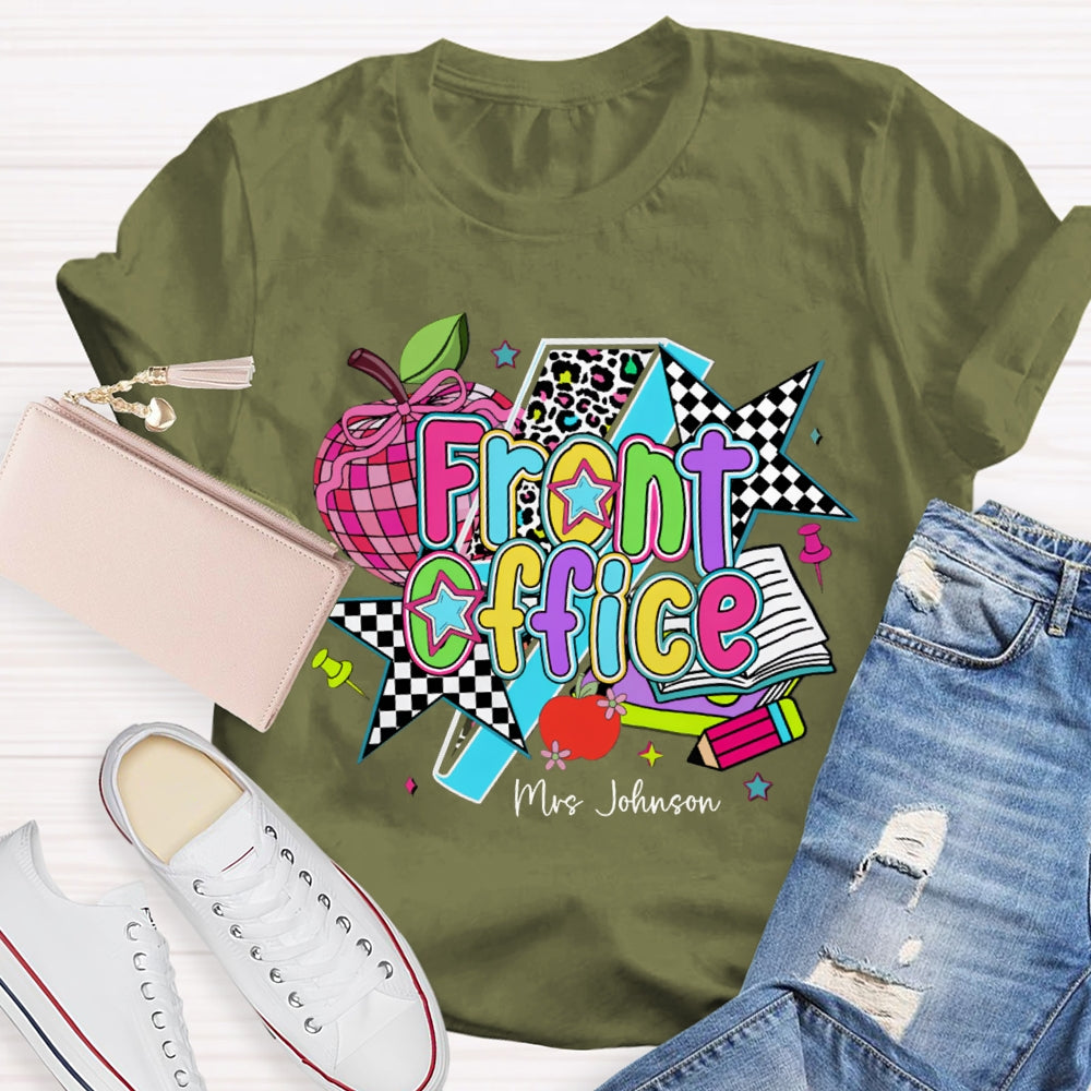 Personalized Name Front Office Colorful Apples And Stars T-shirt