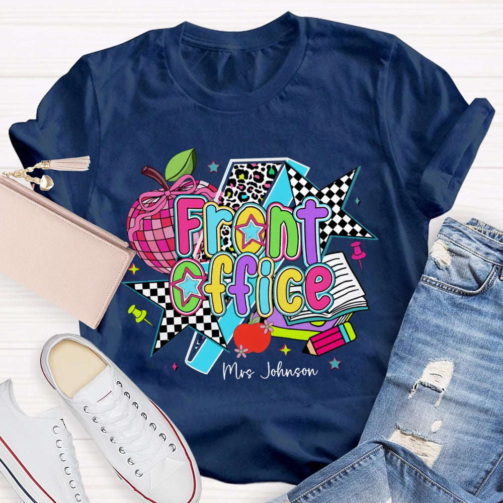 Personalized Name Front Office Colorful Apples And Stars T-shirt