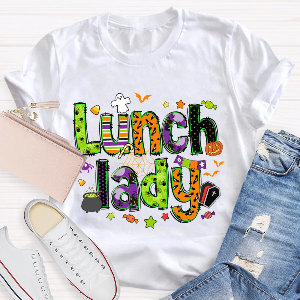 Lunch Lady Halloween Font Funny Halloween T-shirt