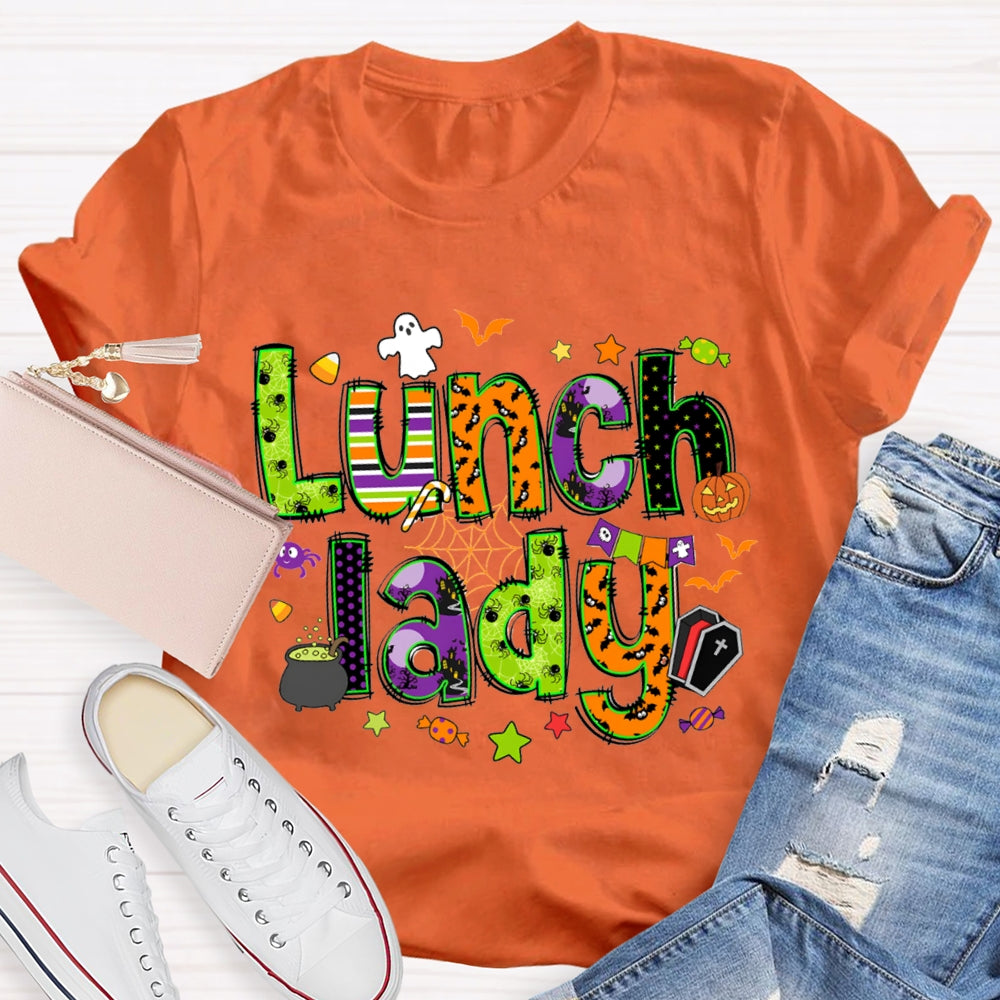 Lunch Lady Halloween Font Funny Halloween T-shirt