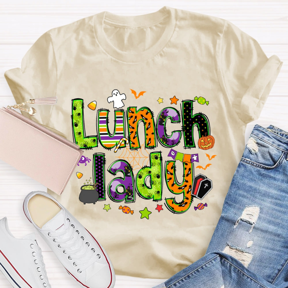 Lunch Lady Halloween Font Funny Halloween T-shirt