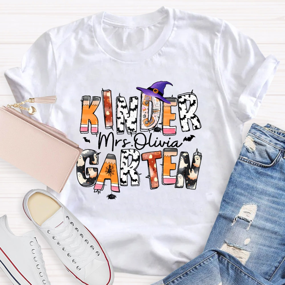 Personalized Name And Grade Kindergarten Halloween T-shirt