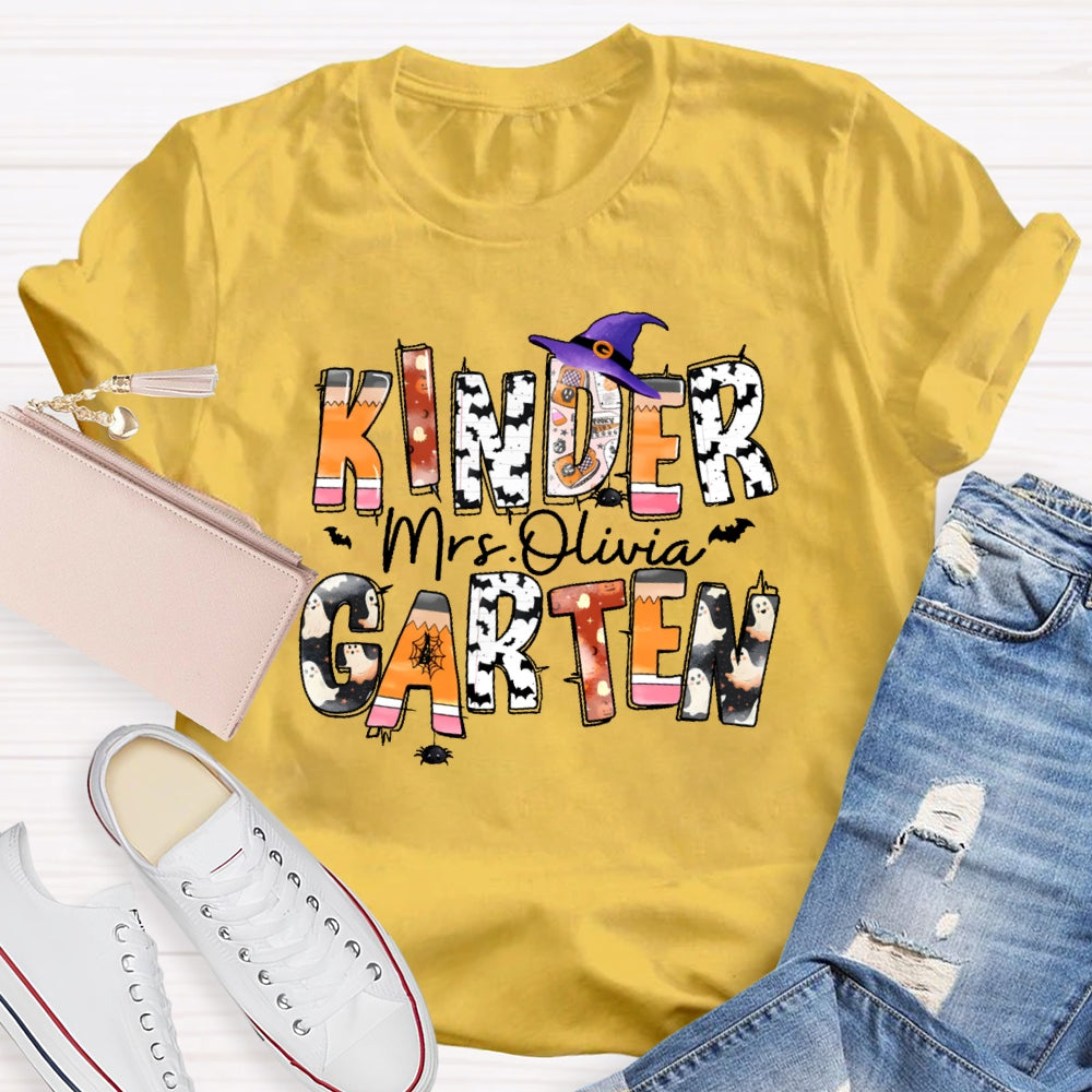Personalized Name And Grade Kindergarten Halloween T-shirt