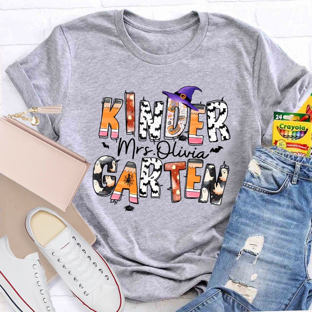 Personalized Name And Grade Kindergarten Halloween T-shirt