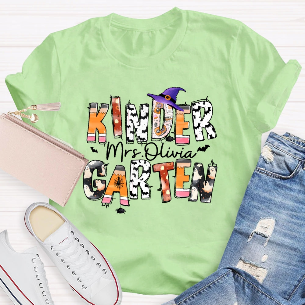 Personalized Name And Grade Kindergarten Halloween T-shirt
