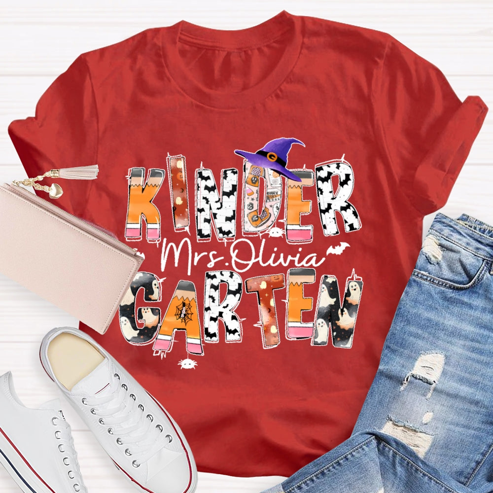 Personalized Name And Grade Kindergarten Halloween T-shirt