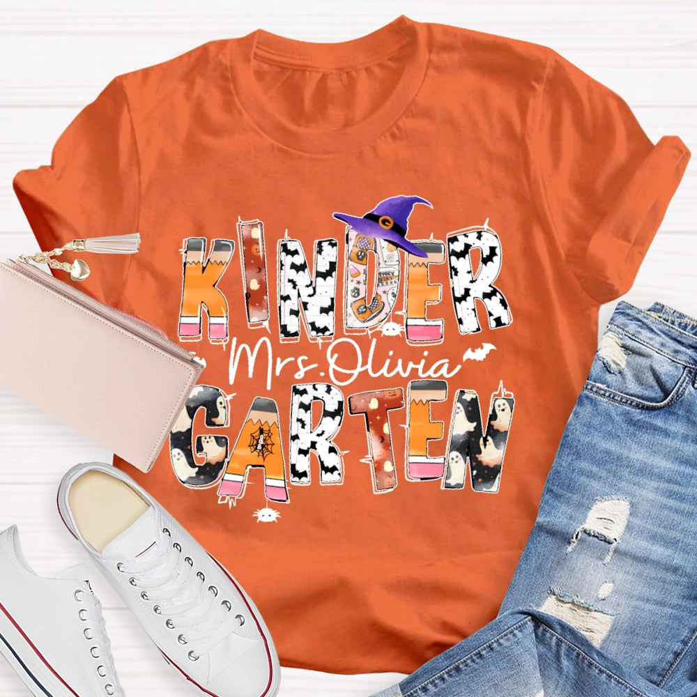 Personalized Name And Grade Kindergarten Halloween T-shirt