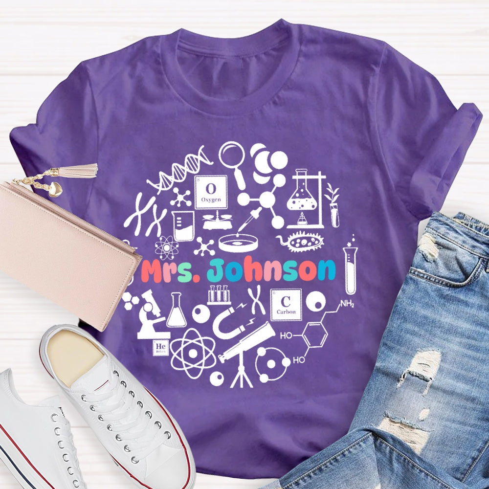 Personalized Name Science Teacher Graphic T-shirt