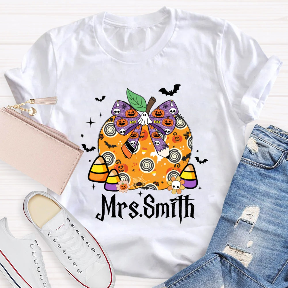 Personalized name Halloween Apple Pumpkin Skull T-shirt