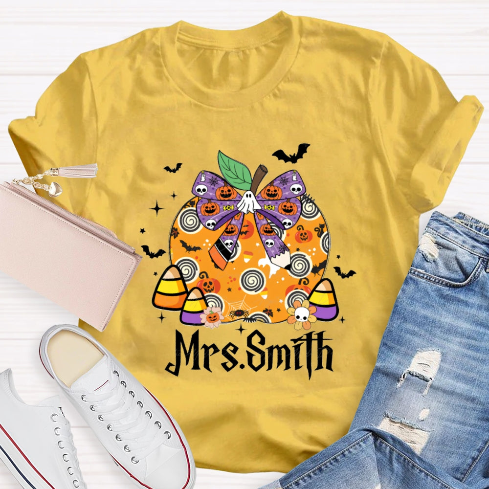 Personalized name Halloween Apple Pumpkin Skull T-shirt