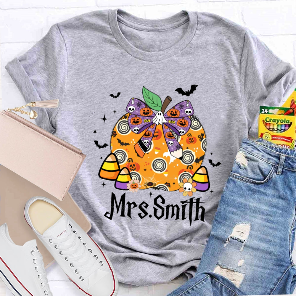Personalized name Halloween Apple Pumpkin Skull T-shirt